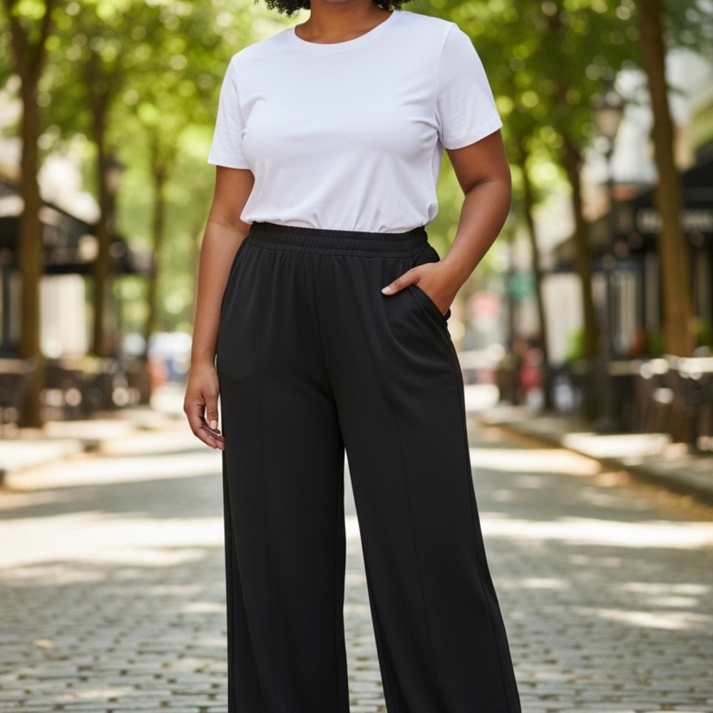 Liverpool Los Angeles Wide Leg Pants Black High Rise Pull On
